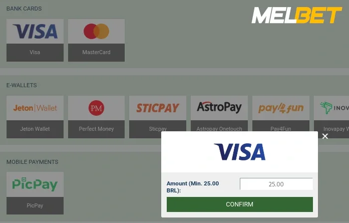 Étape 3: Effectuer un dépôt sur Melbet via Visa